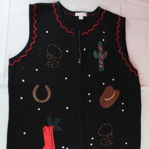 Women's Christmas Vest Black Size Large Charter Club Family Sweater Vest